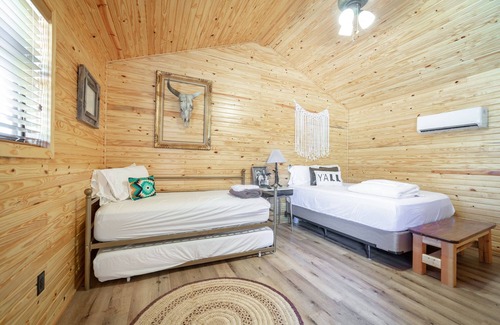 Ramer House | 1bd rm, 1 bth, hotel style cabin w/Mini fridge, micro, & tv, at Kick Back Ranch