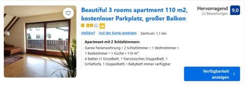 Hessdorf Apartment | Beautiful 3 rooms apartment 110 m2, kostenloser Parkplatz, großer Balkon
