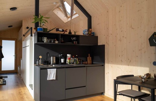 Niederdreisbach Apartment | Cabinwesterwald - Ferienhaus, Dusche, Waldblick