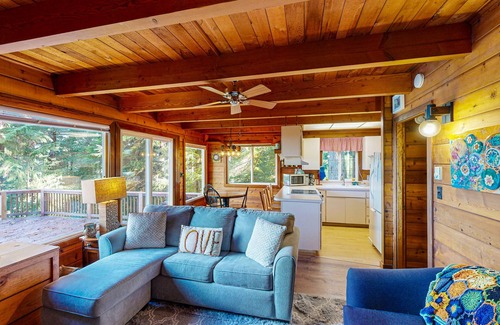 Otis Cabin | Dog-friendly cabin with ocean view, fast WiFi, fireplace, and washer/dryer