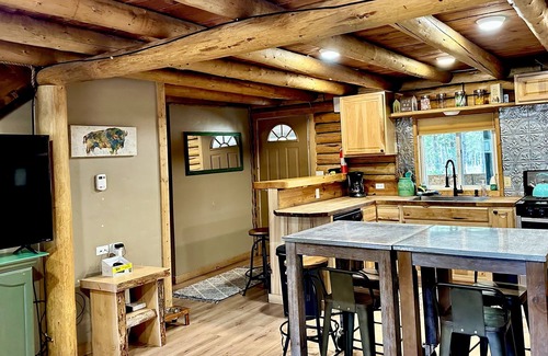 Island Park Cabin | DOG FRIENDLY! Relaxing HOT TUB Rustic Log Cabin! Fire pit & indoor fireplace!