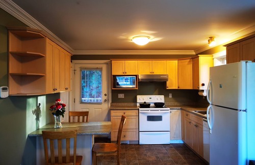 Cordova Bay House | Eagle's guest suits: two bedrooms living room private kitchen and full washroom