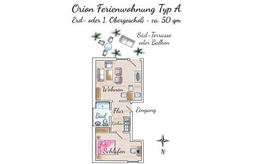 Spiekeroog Apartment | Gästehaus Orion - Wohnung 4