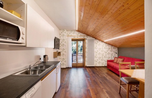 Tesero Apartment | Holiday Apartment "Foresto Bilocale" with Mountain View, Pool, Sauna & Garden