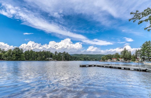 Adirondack House | Inviting lakefront house with dock, sandy beach & screened porch