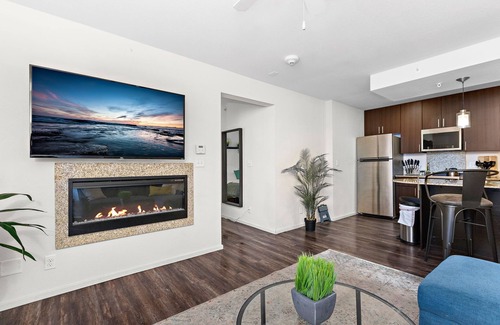 Overland Park Apartment | Light Room-Sleek stylish space w/private workspace WiFi Parking easy access
