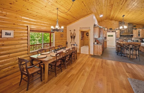 Meadowbrook Estates Cabin | Luxury Log Cabin Home on 1.66 Acres! Covered Patio! Pool Table! Foosball!