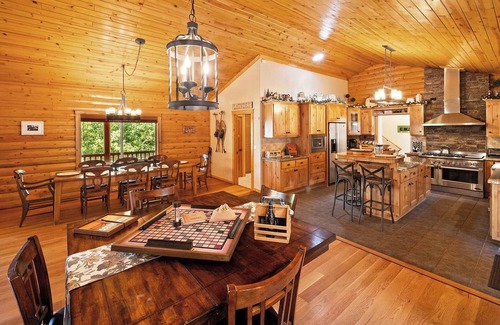 Meadowbrook Estates Cabin | Luxury Log Cabin Home on 1.66 Acres! Covered Patio! Pool Table! Foosball!