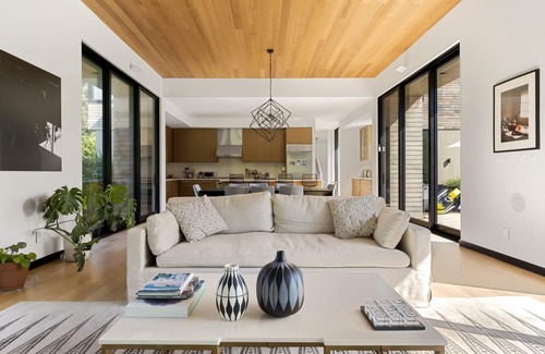 Shinnecock Hills House | Recently constructed modern-style home with a gated entrance, private pool,.