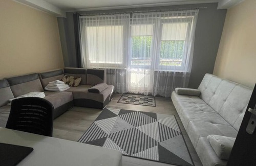 Kokoszki Apartment | Słoneczny pokój z balkonem.