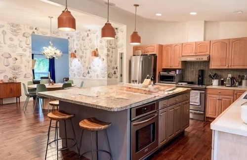 Husum House | Serene location, lawn games, private creek access, partial Mt. Adams view!