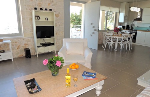 Gavalochori Villa | Villa Armonia, sea view, big heated pool, good privacy, 8 mins by car to beach.