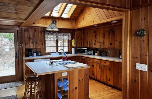 South Bristol Cottage | Waterfront Cottage with Sunsets, Hot Tub and Dock access