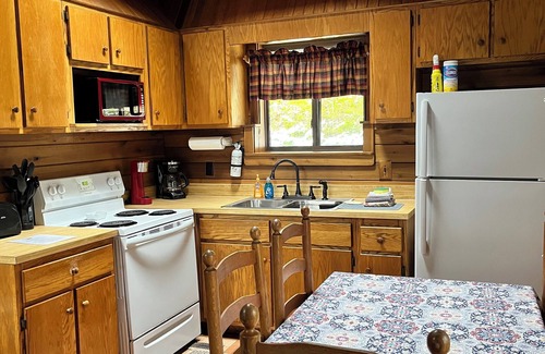 Lansing Cabin | Whitewater Country with Hot Tub, Free WiFi & Indoor Wood Burning Fireplace!