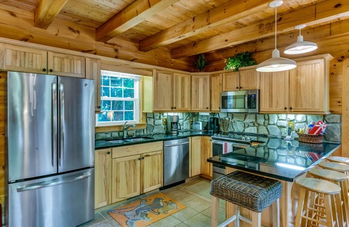 Maggie Valley Cabin | WindFall-Stunning Creekside Cabin, Pet Friendly, Two Fire Pit Areas