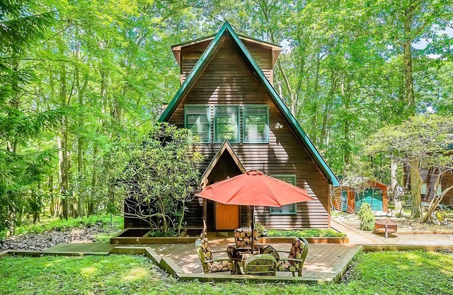 A-frame home in Swanton with firepit, private hot tub, & deck