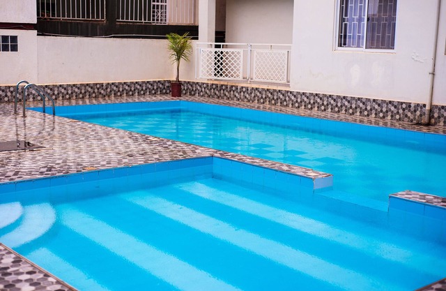 A quiet one bedroom set with small gym and swimming pool.