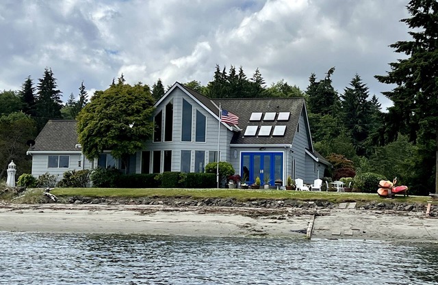 Beachfront Home With Sweeping Views of Water and Mount Baker