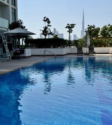 Burj Khalifa view modern 1BHK with balcony