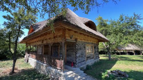 Casa cu Stuf - Căsuță de Poveste cu Acoperiș de Stuf Refugiu Rustic și Modern în Natură lângă pârâu Loc de joaca pentru Copii Parcare Foișor
