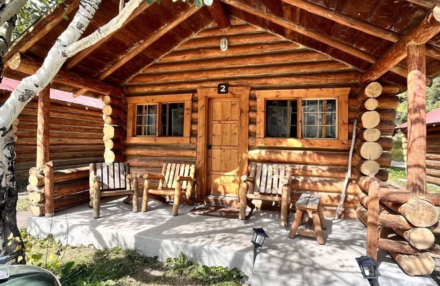 Comfy cabin is situated on the Silver Gate property which overlooks 10,000ft tall mountain peaks surrounding the town.