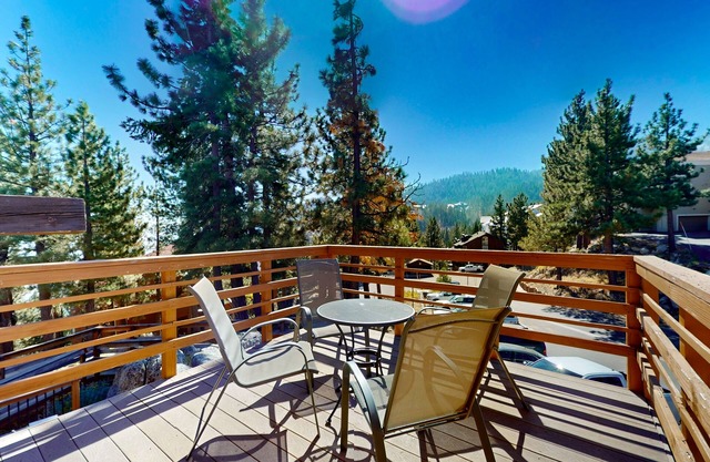 Dog-friendly nature escape with generous balcony, fireplace, & views, sleeps 6