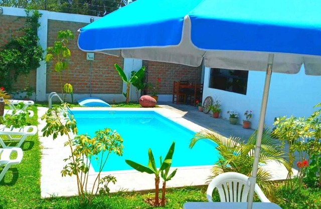 house with garden and pool overlooking the dunes.
