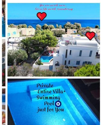 Located by the sea one beachfront Private Captain Lazaros Pool Villa with loft in 750sqm spacious private plot-Jacuzzi-sunrelax-furnished terace-gazebo-private parking,sleep 3 adults and 2 children, just steps from the Black Beach-Seaview