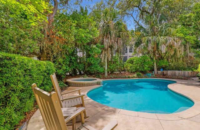 Pristine 2nd row home in Sea Pines w/great outdoor space, private pool & spa