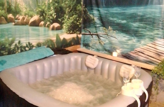Quiet studio with pool table and spa, pets welcome.