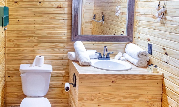 Ramer House | 1bd rm, 1 bth, hotel style cabin w/Mini fridge, micro, & tv, at Kick Back Ranch