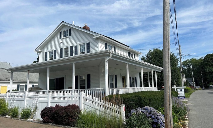 Clinton House | 3BR beach house. Steps from private beach. Gardens, wraparound porch. Quiet St.
