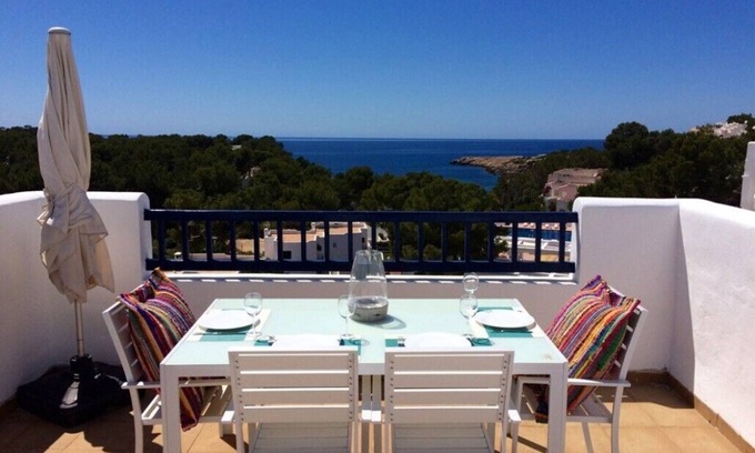 Cala Comte Apartment | Authentic Mediterranean penthouse with sea view and private pool