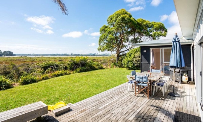 Mangawhai House | Back Bay Beauty - Sunny, pet-friendly kiwi bach with lovely estuary views and access