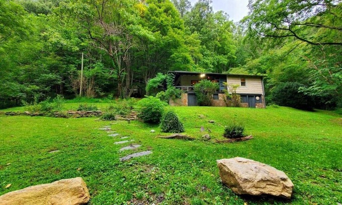 Barnardsville Cabin | Bears Den: Private, Comfortable, Well Kept Cottage w Hot Tub overlooking River.