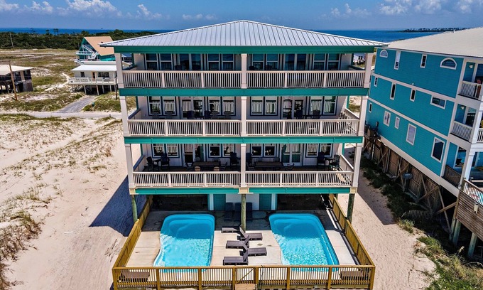 Fort Morgan House | Breezy Shores 14 bedroom brand new Gulf Front Retreat with private pools by Prickett Properties