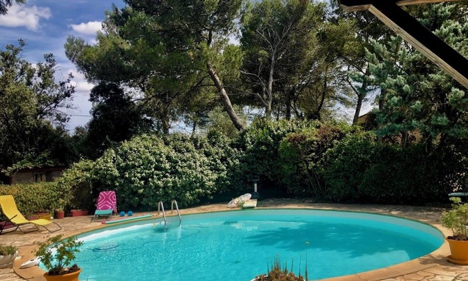 Garrigues Villa | Bright artist's villa, private saltwater pool, large trees, enclosed grounds