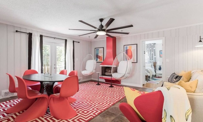 Burlington House | Bursting with color + game barn and private creek
