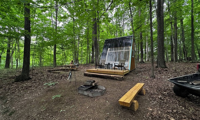 Janesville Cabin | Charming A-frame cabin set in the woods overlooking deep wooded ravines.