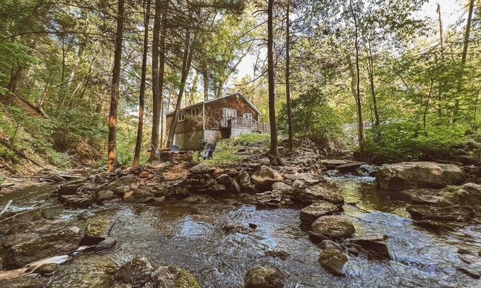 Gaylordsville Cabin | Creek Side Cabin with Wood Fired Hot Tub and Fire Pit