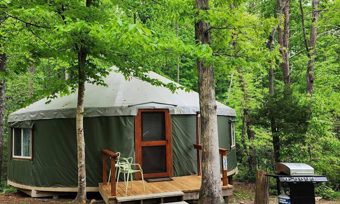 Rutherfordton House | Dog friendly 30' Yurt, large dome skylight, king bed, 2 bedrooms, sleeps 6.