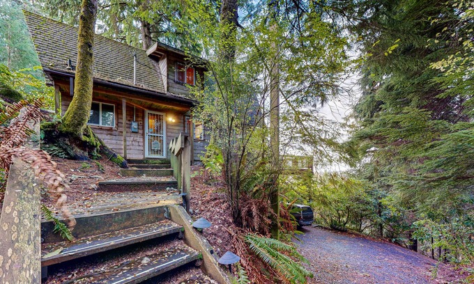 Otis Cabin | Dog-friendly cabin with ocean view, fast WiFi, fireplace, and washer/dryer