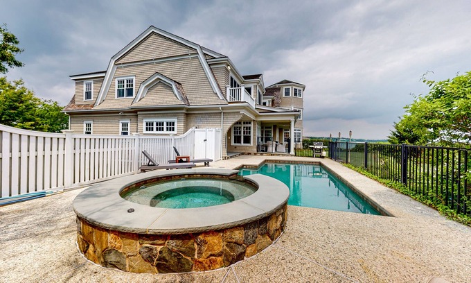 Cedar Bushes House | Exquisite oceanfront home with pool, pool spa, balcony, kayaks, & W/D