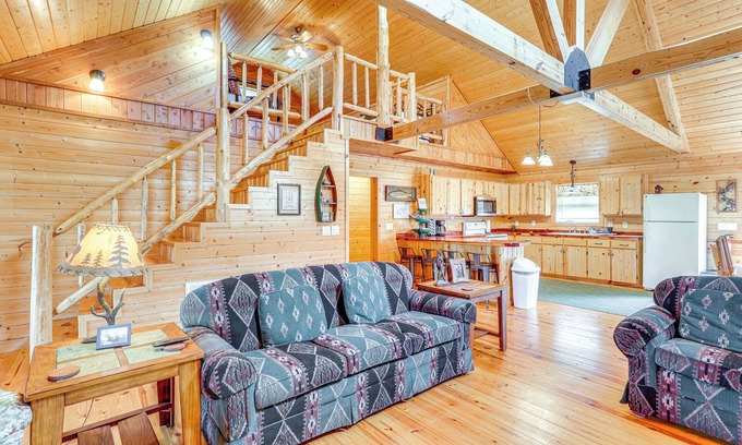 Boswell Cabin | Fire Pit, Screened Deck: Riverfront Ozarks Cabin!