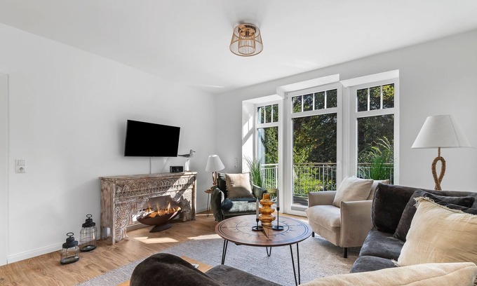 Hedwigenkoog Apartment | Flunder- Moderne Ferienwohnung auf 94 m² mit Balkon und Strandkorb