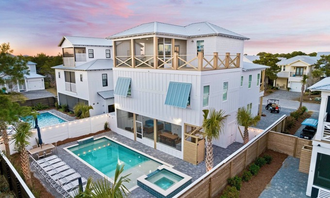 Frangista Beach House | Funky Flamingo: Private beach steps away, Heated pool, Golf cart, Game room