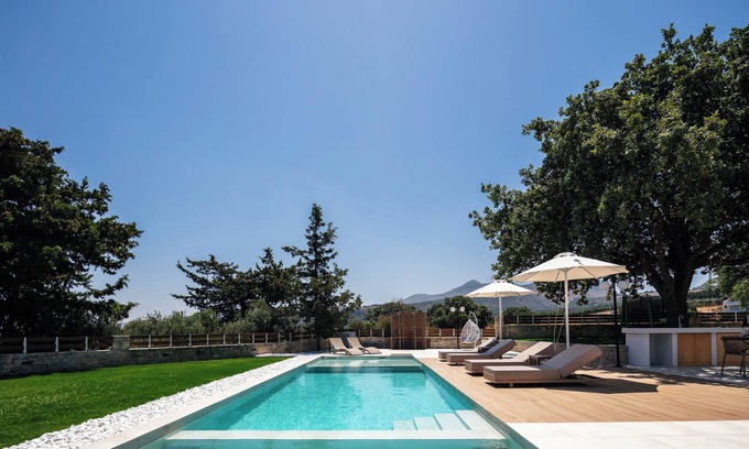 Tria Monastiria Villa | Heated pool, outdoor playground, convenient location close to the beach and town