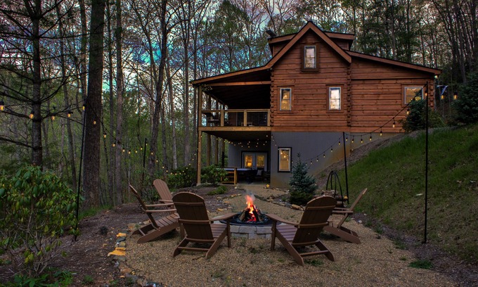 Spruce Pine House | Hemlock Creek Cabin | Spacious Cabin with Game Room, Hot Tub, Fire Pit and Trails