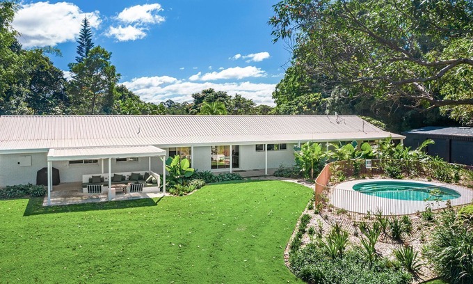Myocum Hotel | Hidden Byron - designer hinterland oasis with pool, fireplace and firepit