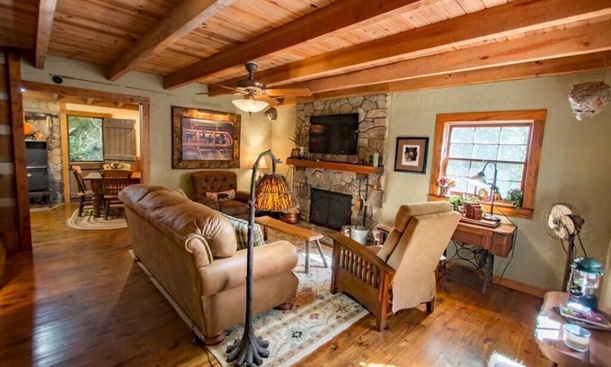 Robbinsville Cabin | Historic Creekside Cabin with Luxury Amenities, WiFi, Fireplace, Private Trails